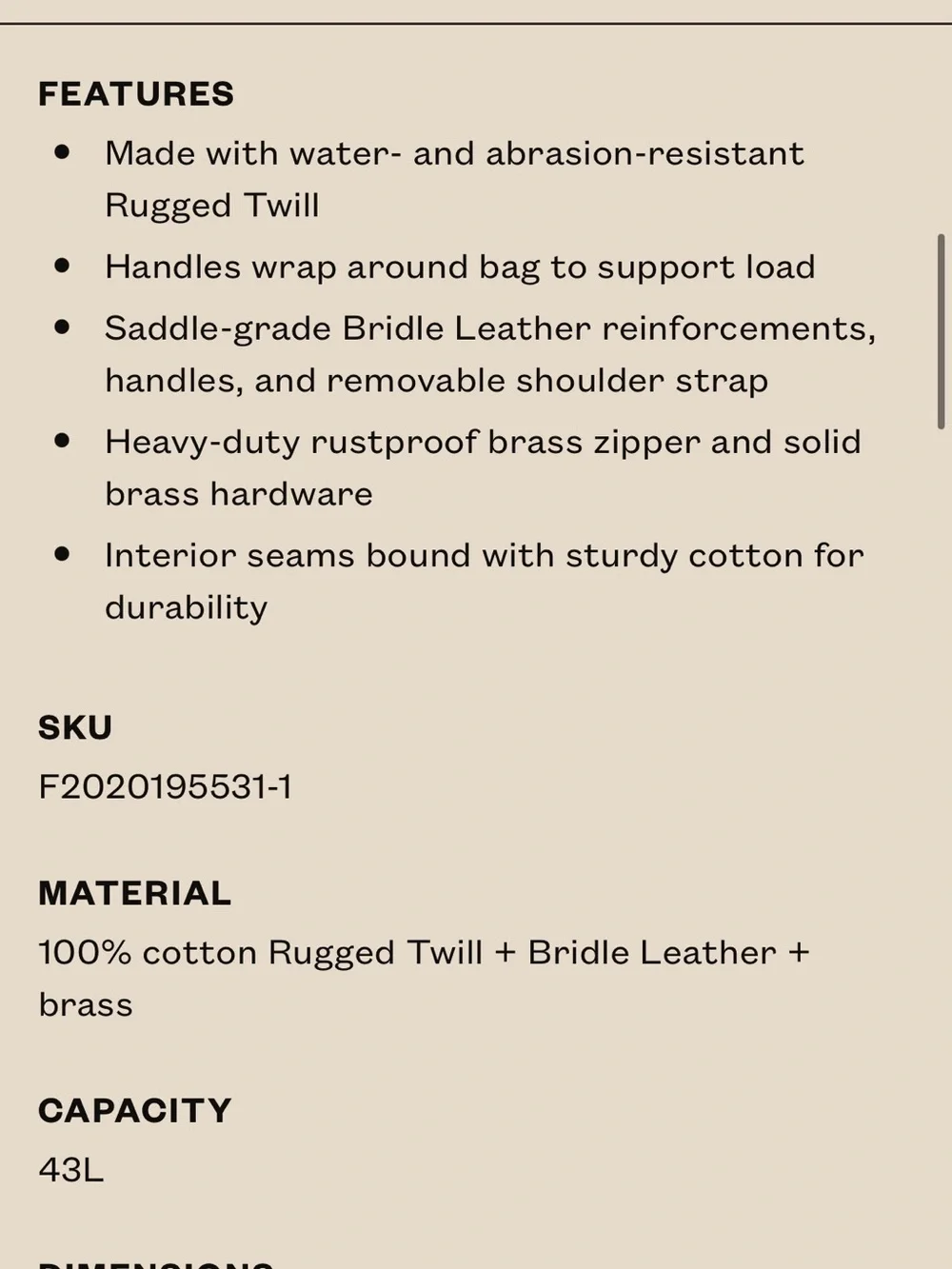 Filson Medium Rugged Twill Duffle Bag Tan Made at Filson USA Leather Strap.